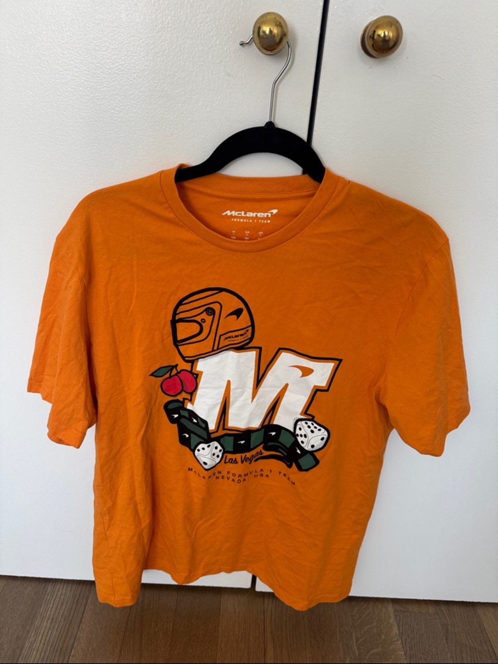 McLaren Orange Graphic Tee with Racing Helmet
